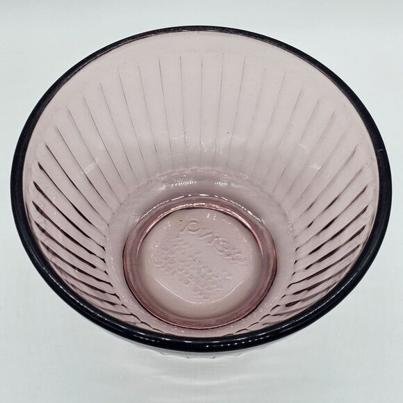 Pyrex Sculptured Cranberry Serving Bowl 6" ribbed patterned glass translucent - Picture 3 of 9